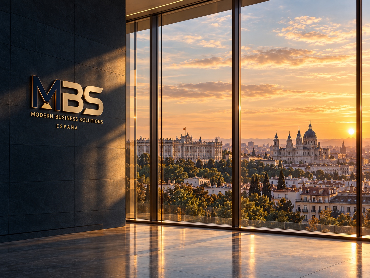 Composición de oficina MBS con vista de Madrid