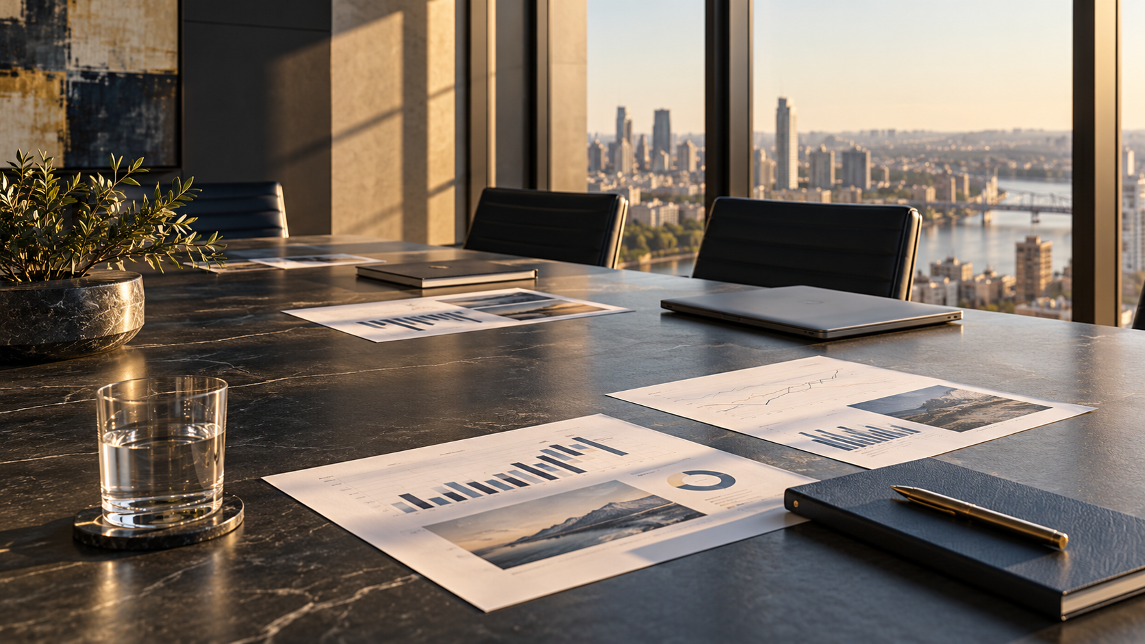 Materiales de análisis estratégico sobre una mesa
